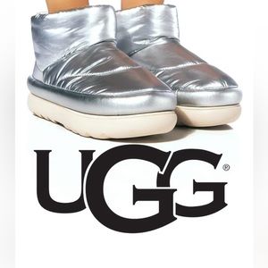 NEW WOMEN’S UGGS CLASSIC MAXI MINI IN SILVER METALLIC. NEVER WORN.